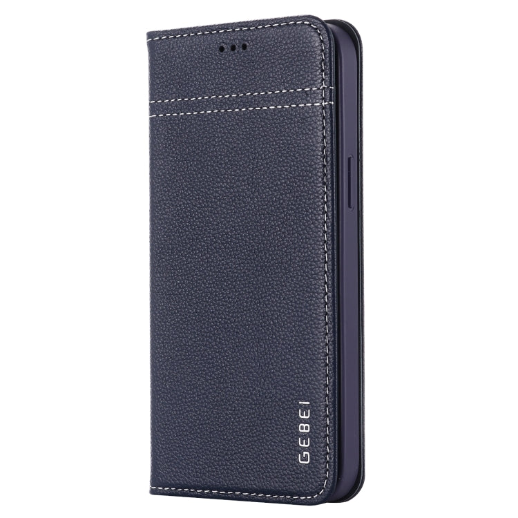 For iPhone 12 mini GEBEI Top-grain Leather Horizontal Flip Protective Case with Holder & Card Slots (Blue) - HoMEdemic™ 