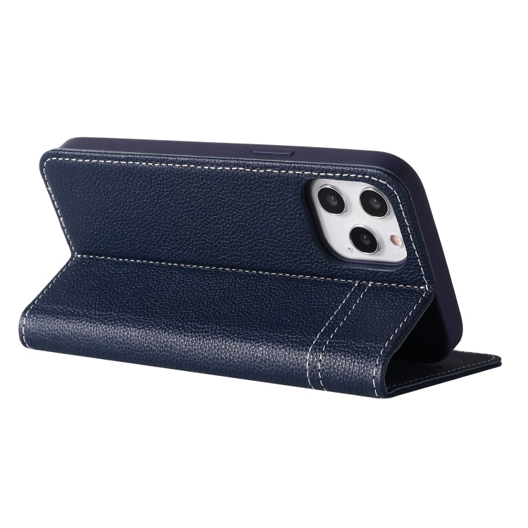 For iPhone 12 mini GEBEI Top-grain Leather Horizontal Flip Protective Case with Holder & Card Slots (Blue) - HoMEdemic™ 