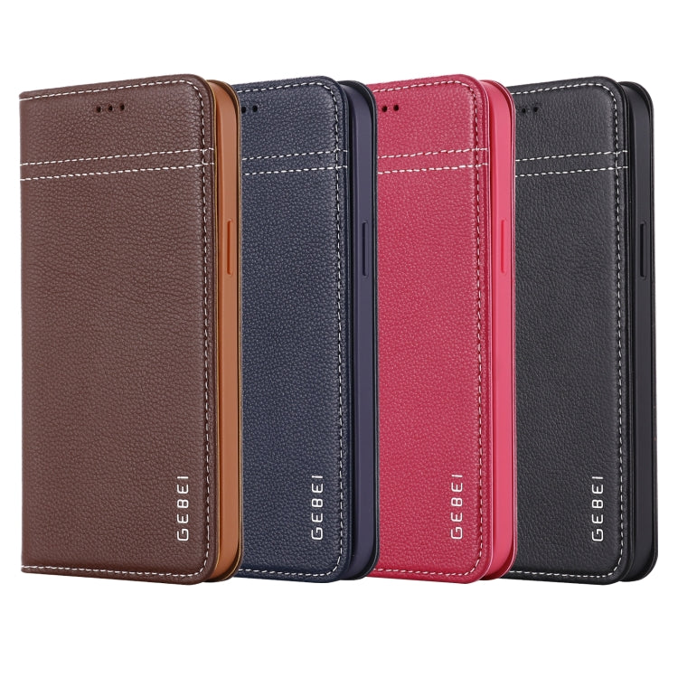 For iPhone 12 mini GEBEI Top-grain Leather Horizontal Flip Protective Case with Holder & Card Slots (Black) - HoMEdemic™ 