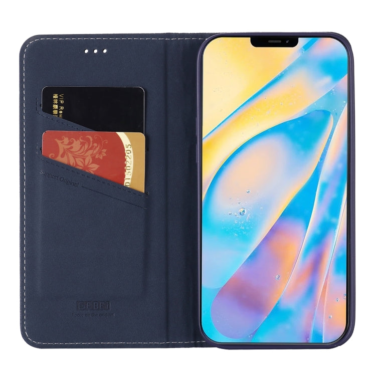 For iPhone 12 / 12 Pro GEBEI Top-grain Leather Horizontal Flip Protective Case with Holder & Card Slots(Blue) - HoMEdemic™ 
