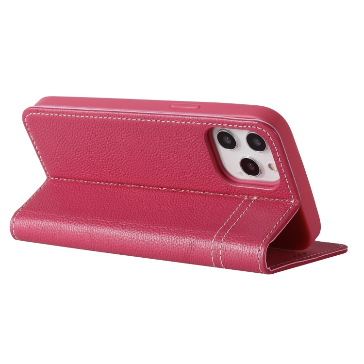 For iPhone 12 / 12 Pro GEBEI Top-grain Leather Horizontal Flip Protective Case with Holder & Card Slots(Rose Red) - HoMEdemic™ 