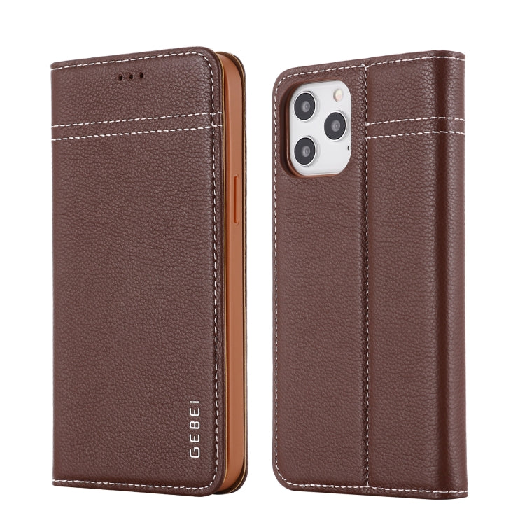 For iPhone 12 / 12 Pro GEBEI Top-grain Leather Horizontal Flip Protective Case with Holder & Card Slots(Brown) - HoMEdemic™ 