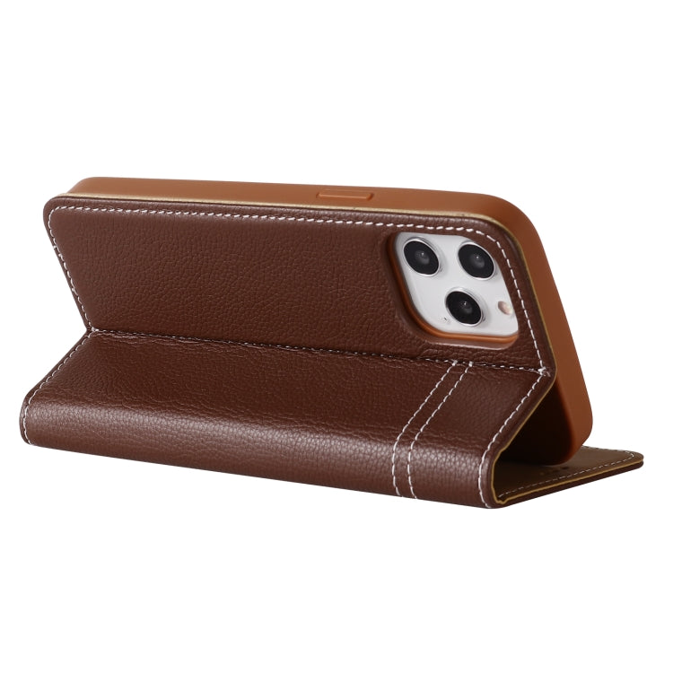 For iPhone 12 Pro Max GEBEI Top-grain Leather Horizontal Flip Protective Case with Holder & Card Slots(Brown) - HoMEdemic™ 