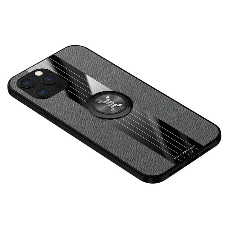 For iPhone 12 XINLI Stitching Cloth Textue Shockproof TPU Protective Case with Ring Holder(Grey) - HoMEdemic™ 