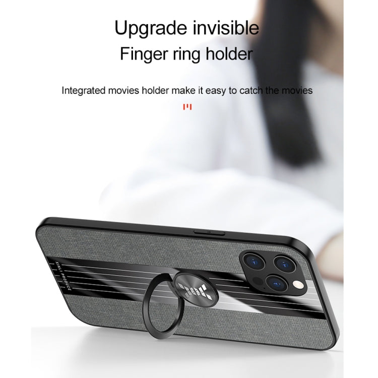 For iPhone 12 XINLI Stitching Cloth Textue Shockproof TPU Protective Case with Ring Holder(Grey) - HoMEdemic™ 