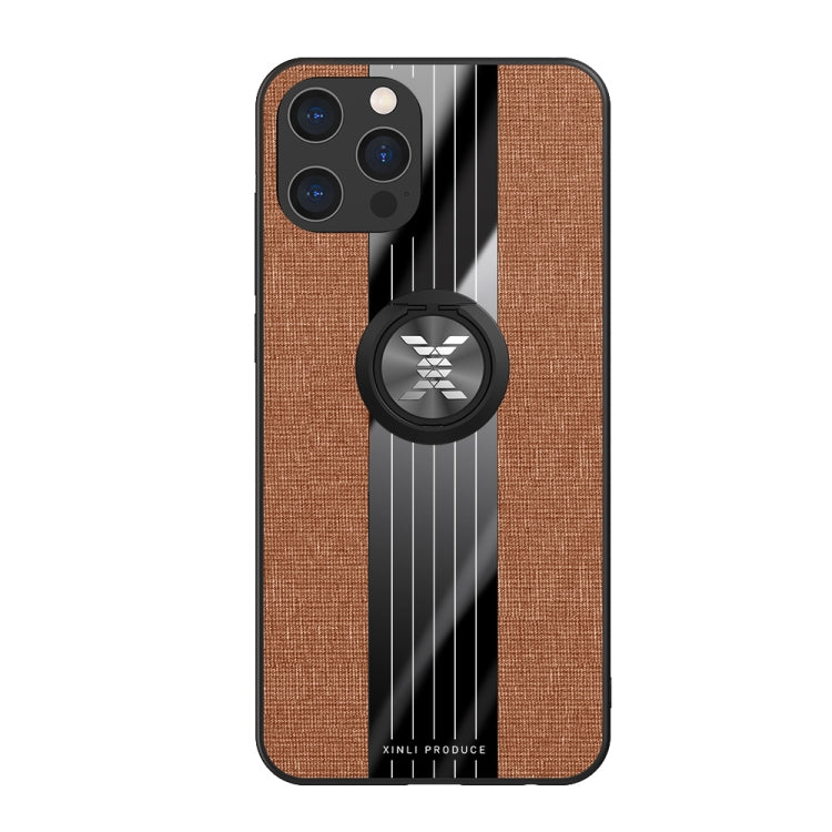 For iPhone 12 Pro XINLI Stitching Cloth Textue Shockproof TPU Protective Case with Ring Holder(Brown) - HoMEdemic™ 