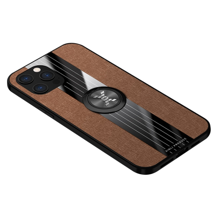 For iPhone 12 Pro XINLI Stitching Cloth Textue Shockproof TPU Protective Case with Ring Holder(Brown) - HoMEdemic™ 