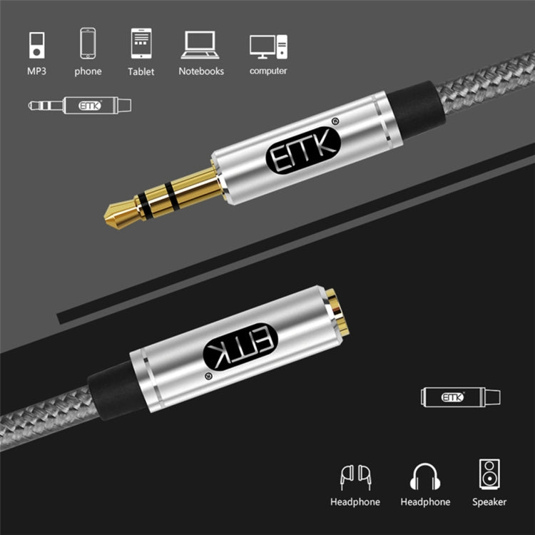 EMK 3.5mm Male to Female Gold-plated Plug Cotton Braided Audio Cable for Speaker / Notebooks / Headphone, Length: 0.5m - HoMEdemic™ 