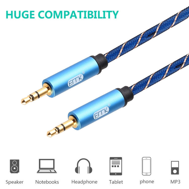 EMK 3.5mm Male to Male Grid Nylon Braided Audio Cable for Speaker / Notebooks / Headphone, Length: 0.5m - HoMEdemic™ 