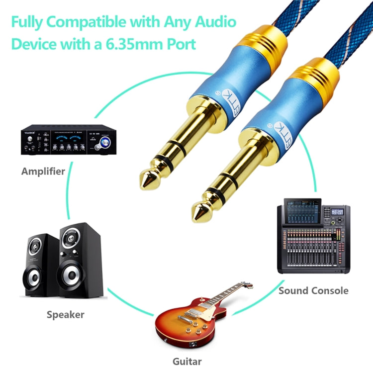 EMK 6.35mm Male to Male 4 Section Gold-plated Plug Grid Nylon Braided Audio Cable for Speaker Amplifier Mixer, Length: 2m - HoMEdemic™ 