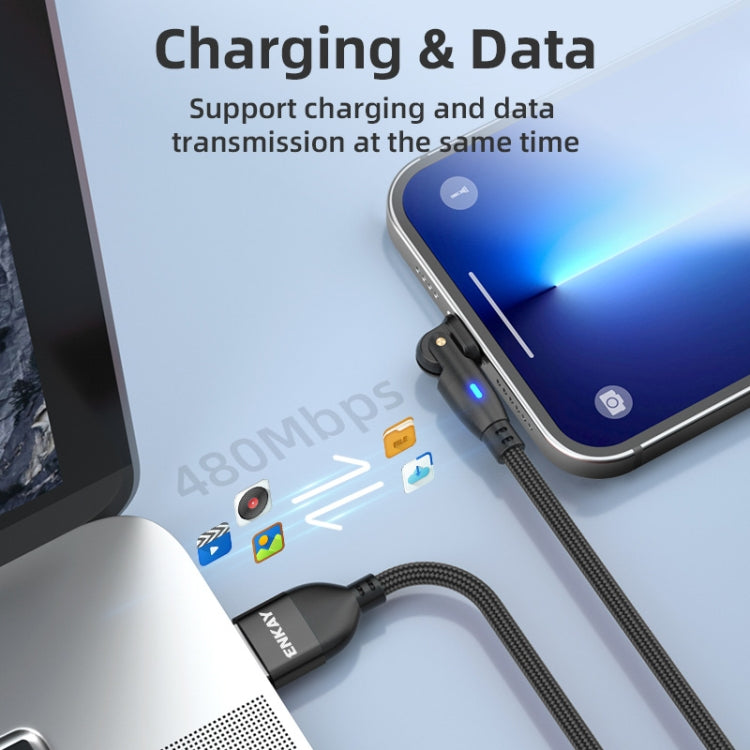 ENKAY 180 Degrees Rotating USB to 8 Pin Charging Data Cable with LED Light, Length:1m(Purple) - HoMEdemic™ 