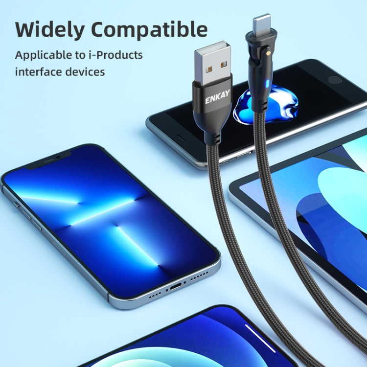 ENKAY 180 Degrees Rotating USB to 8 Pin Charging Data Cable with LED Light, Length:1m(Purple) - HoMEdemic™ 
