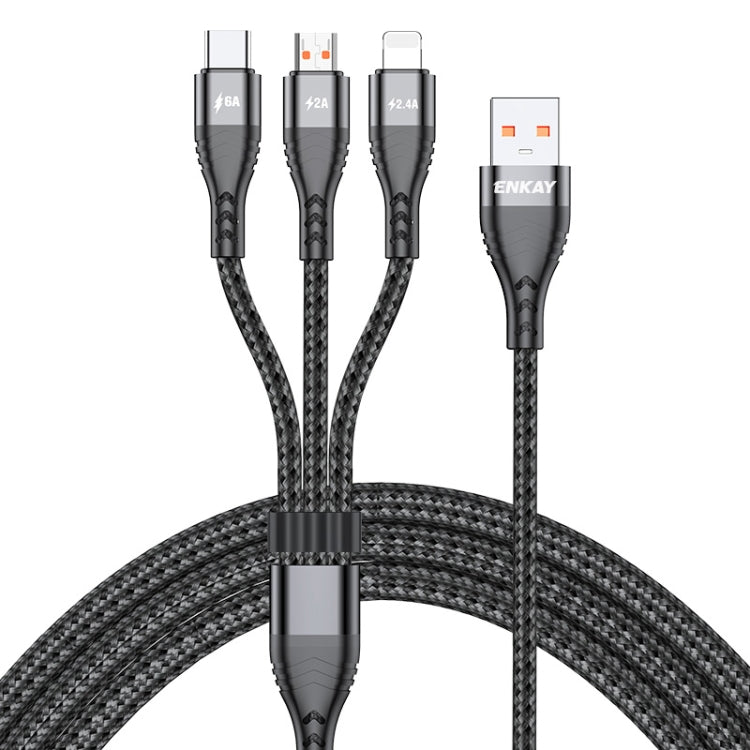 ENKAY 3-in-1 6A USB to Type-C / 8 Pin / Micro USB Multifunction Fast Charging Cable, Cable Length:1m(Black) - HoMEdemic™ 