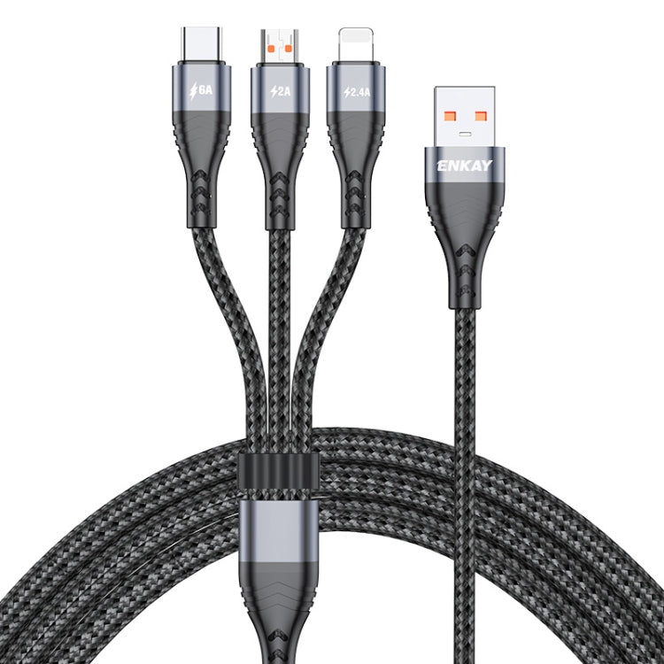 ENKAY 3-in-1 6A USB to Type-C / 8 Pin / Micro USB Multifunction Fast Charging Cable, Cable Length:1m(Grey) - HoMEdemic™ 