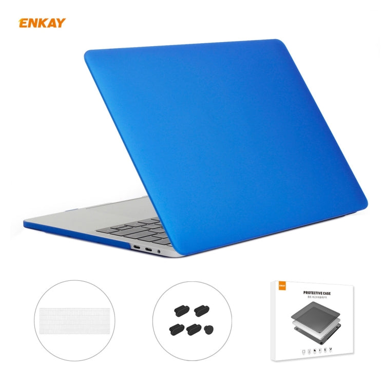 ENKAY 3 in 1 Matte Laptop Protective Case + US Version TPU Keyboard Film + Anti-dust Plugs Set for MacBook Pro 15.4 inch A1707 & A1990 (with Touch Bar)(Dark Blue) - HoMEdemic™ 