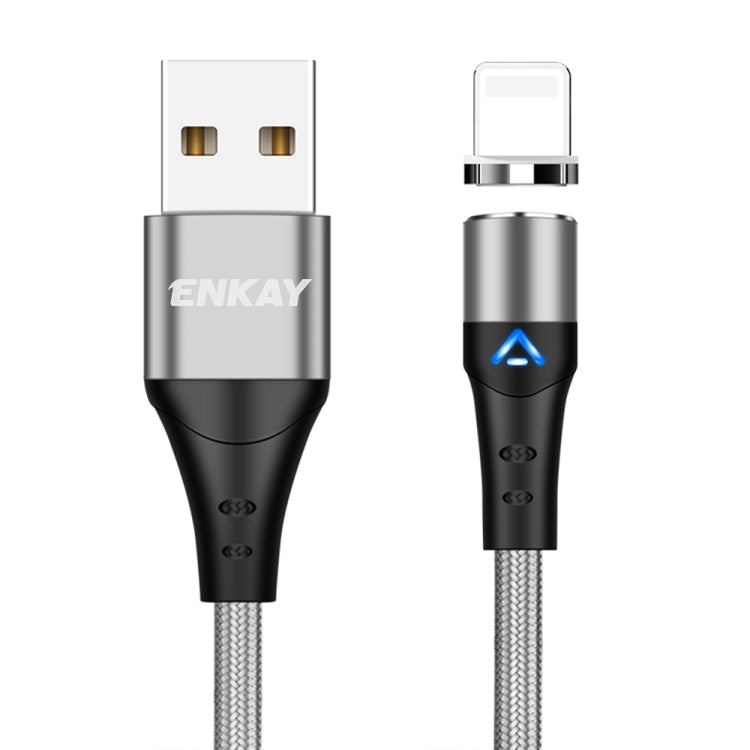 ENKAY 3A USB to 8 Pin Magnetic Fast Charging Data Cable with LED Light, Length:2m(Silver) - HoMEdemic™ 