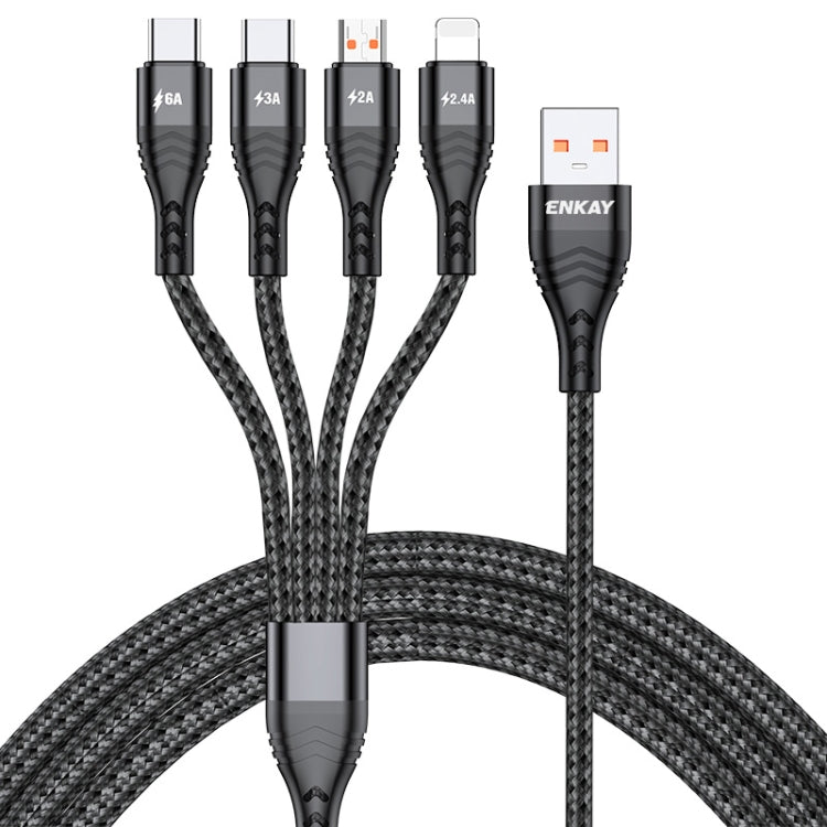 ENKAY 4-in-1 6A USB-A to Type-C / 8 Pin / Micro USB Multifunction Fast Charging Cable, Cable Length:2m(Black) - HoMEdemic™ 