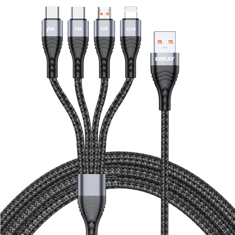 ENKAY 4-in-1 6A USB-A to Type-C / 8 Pin / Micro USB Multifunction Fast Charging Cable, Cable Length:2m(Grey) - HoMEdemic™ 