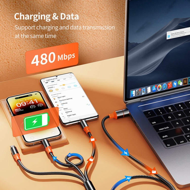 ENKAY 6-in-1 5A USB + Type-C to Type-C / 8 Pin / Micro USB Multifunction Fast Charging Cable, Length:1.2m(Black Orange) - HoMEdemic™ 