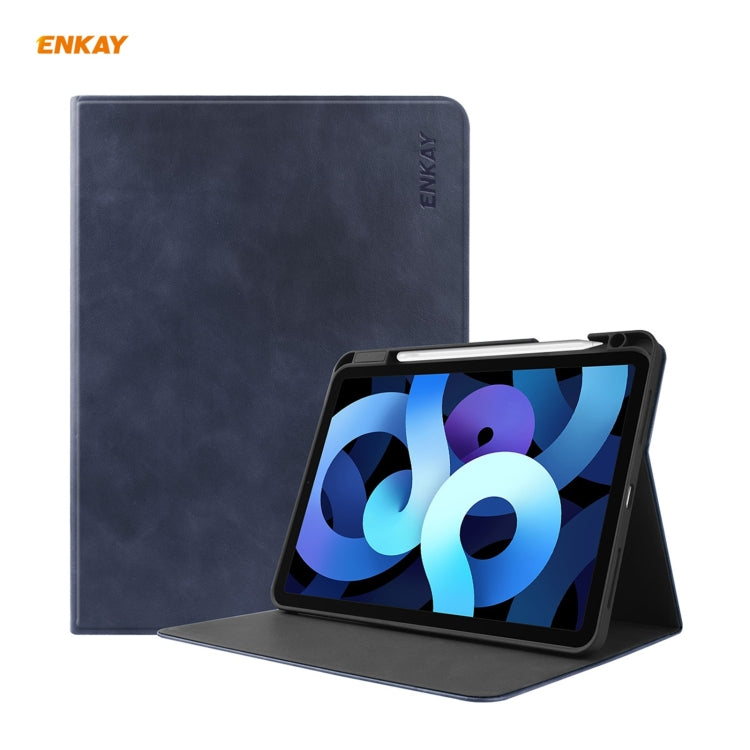 ENKAY ENK-8024 Cow Texture PU Leather + TPU Smart Case with Pen Slot foriPad Air 2022 / 2020 10.9 / iPad Pro 11 (2018)(Dark Blue) - HoMEdemic™ 