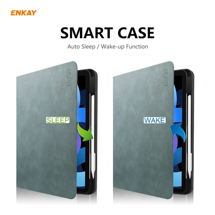 ENKAY ENK-8024 Cow Texture PU Leather + TPU Smart Case with Pen Slot foriPad Air 2022 / 2020 10.9 / iPad Pro 11 (2018)(Green) - HoMEdemic™ 
