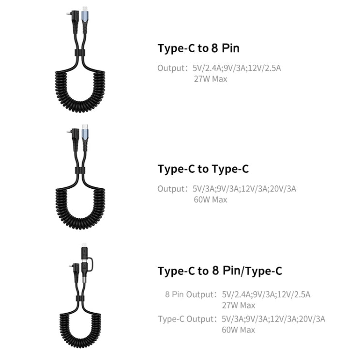 ENKAY PD 27W Type-C to 8 Pin 3A Elbow Expansion Spring Coiled Fast Chrging Data Cable, Length: 1.5m - HoMEdemic™ 