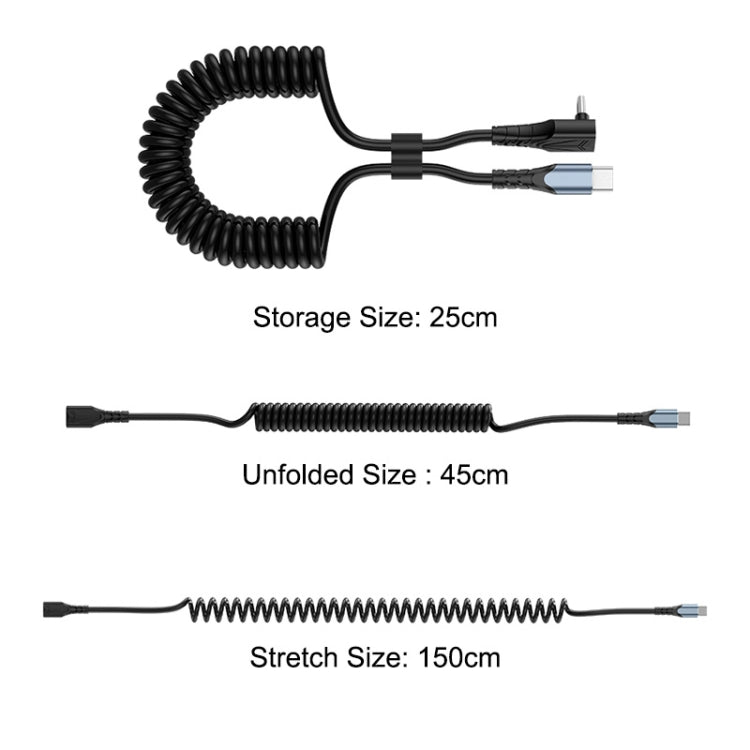 ENKAY PD 27W Type-C to 8 Pin 3A Elbow Expansion Spring Coiled Fast Chrging Data Cable, Length: 1.5m - HoMEdemic™ 