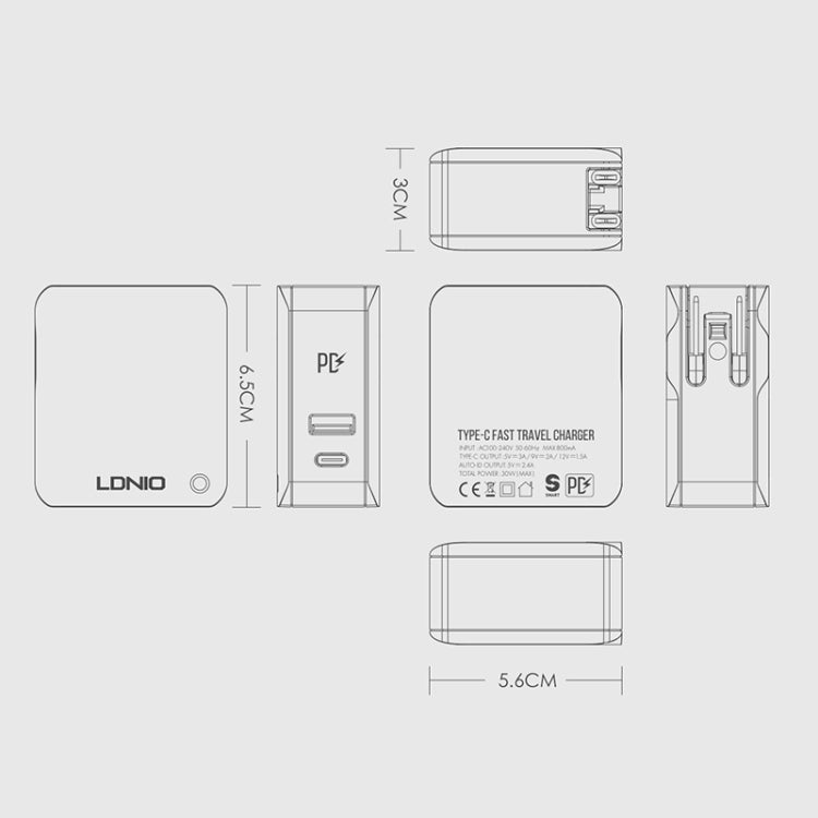 LDNIO A4403C 30W PD + Auto-id Foldable Fast Travel Charger with 1m 8 Pin Cable, AU Plug - HoMEdemic™ 