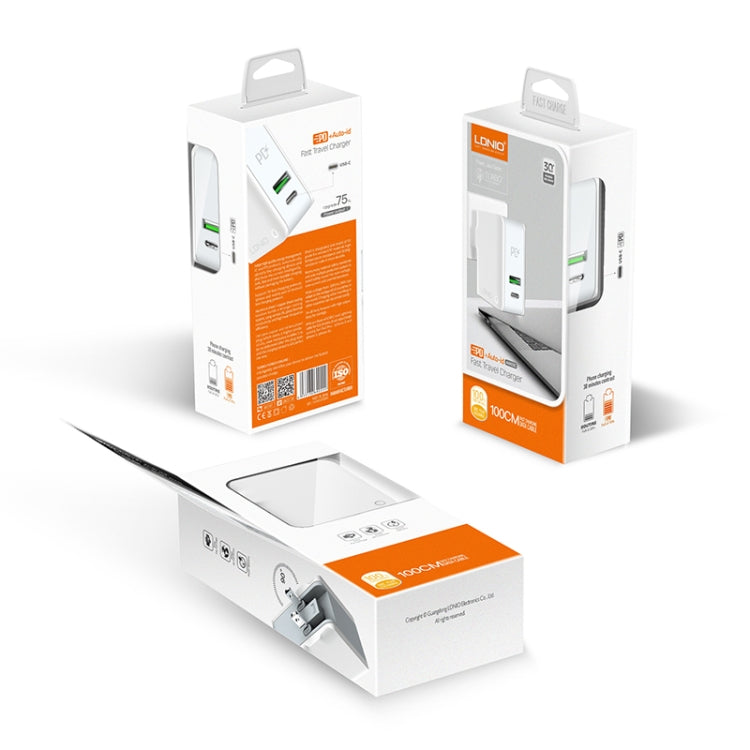 LDNIO A4403C 30W PD + Auto-id Foldable Fast Travel Charger with 1m 8 Pin Cable, EU Plug - HoMEdemic™ 