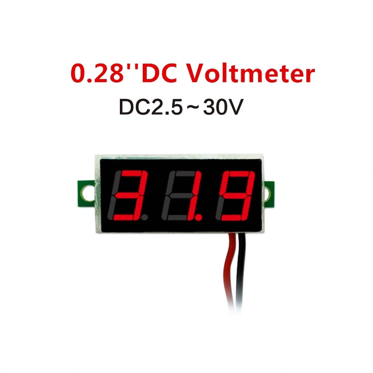 10 PCS 0.28 inch 2 Wires Adjustable Digital Voltage Meter, Color Light Display, Measure Voltage: DC 2.5-30V