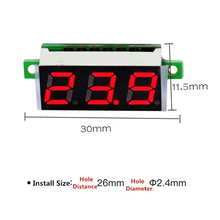 10 PCS 0.28 inch 2 Wires Adjustable Digital Voltage Meter, Color Light Display, Measure Voltage: DC 2.5-30V