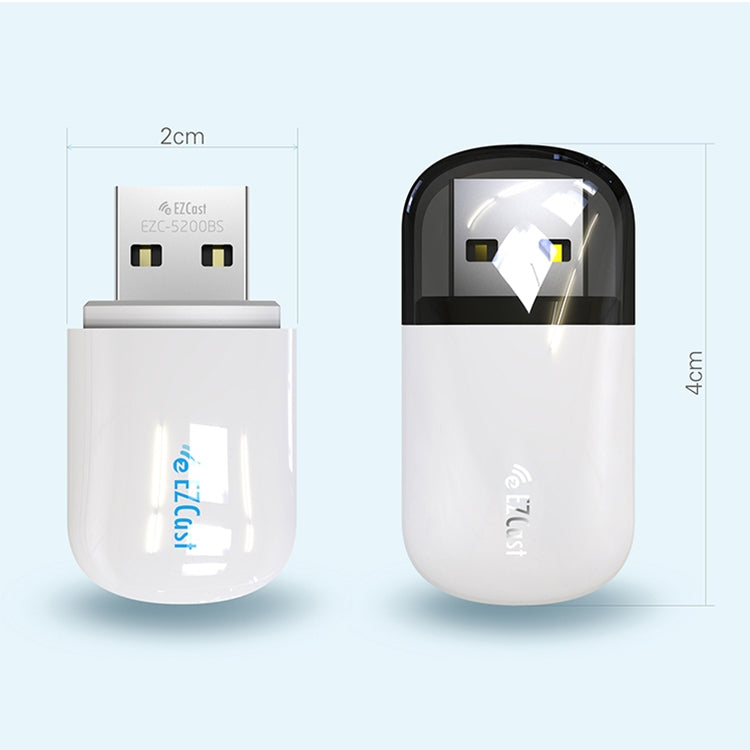 EZCast EZC-5200BS 600Mbps Dual Band WiFi + Bluetooth USB 2.0 Wireless Adapter (White) - HoMEdemic™ 