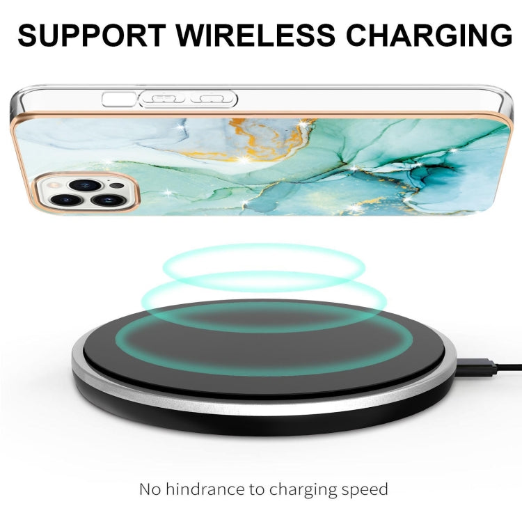 Electroplating Marble Pattern Dual-side IMD TPU Shockproof Phone Case For iPhone 15 Pro Max(Green 003) - HoMEdemic™ 