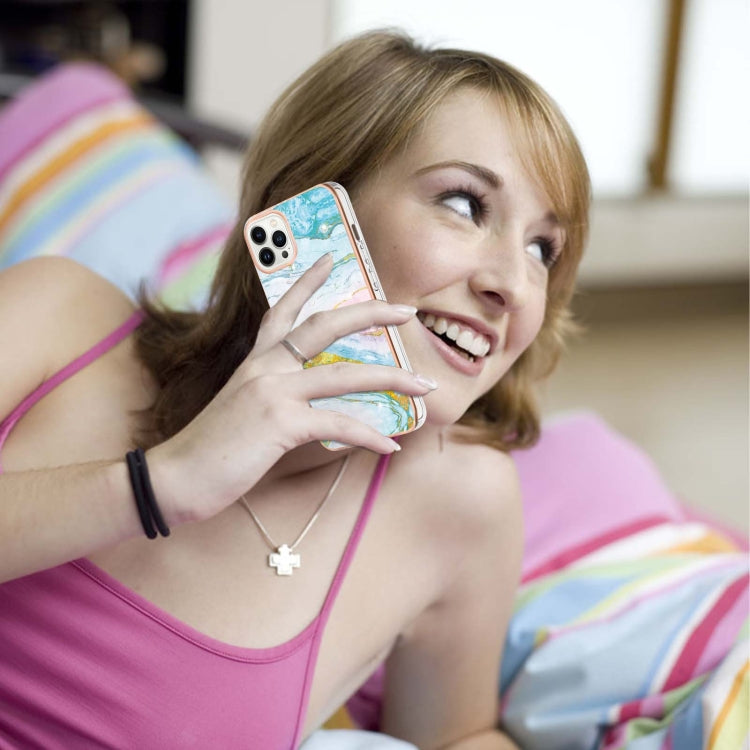 Electroplating Marble Pattern Dual-side IMD TPU Shockproof Phone Case For iPhone 15 Pro Max(Green 004) - HoMEdemic™ 