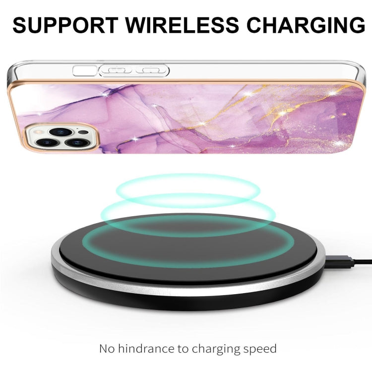 Electroplating Marble Pattern Dual-side IMD TPU Shockproof Phone Case For iPhone 15 Pro Max(Purple 001) - HoMEdemic™ 