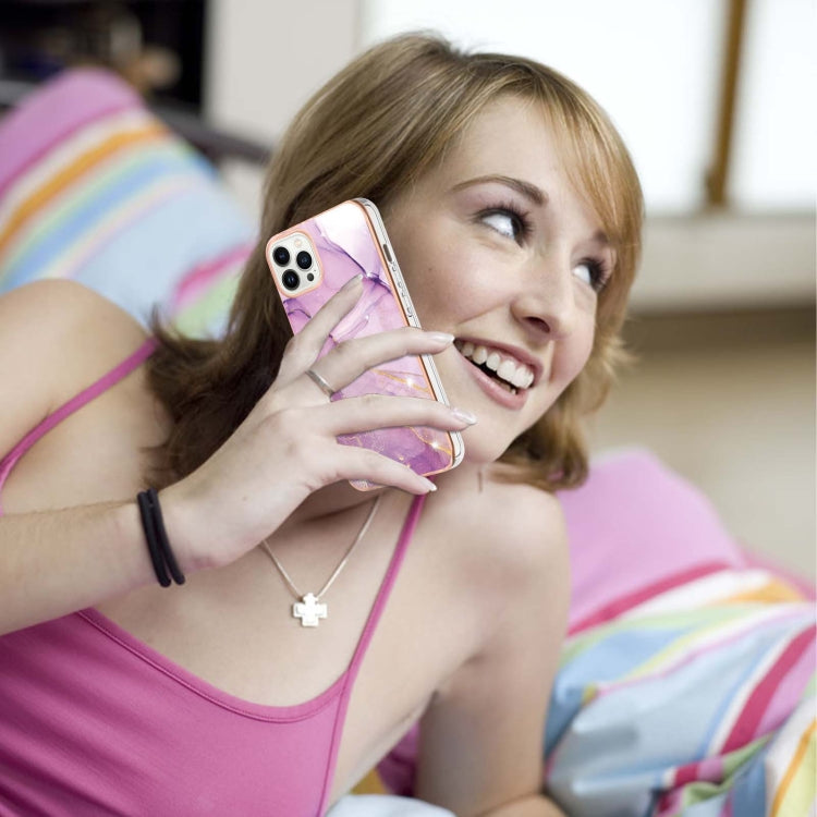 Electroplating Marble Pattern Dual-side IMD TPU Shockproof Phone Case For iPhone 15 Pro Max(Purple 001) - HoMEdemic™ 