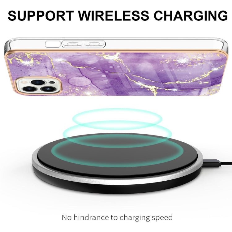 Electroplating Marble Pattern Dual-side IMD TPU Shockproof Phone Case For iPhone 15 Pro Max(Purple 002) - HoMEdemic™ 