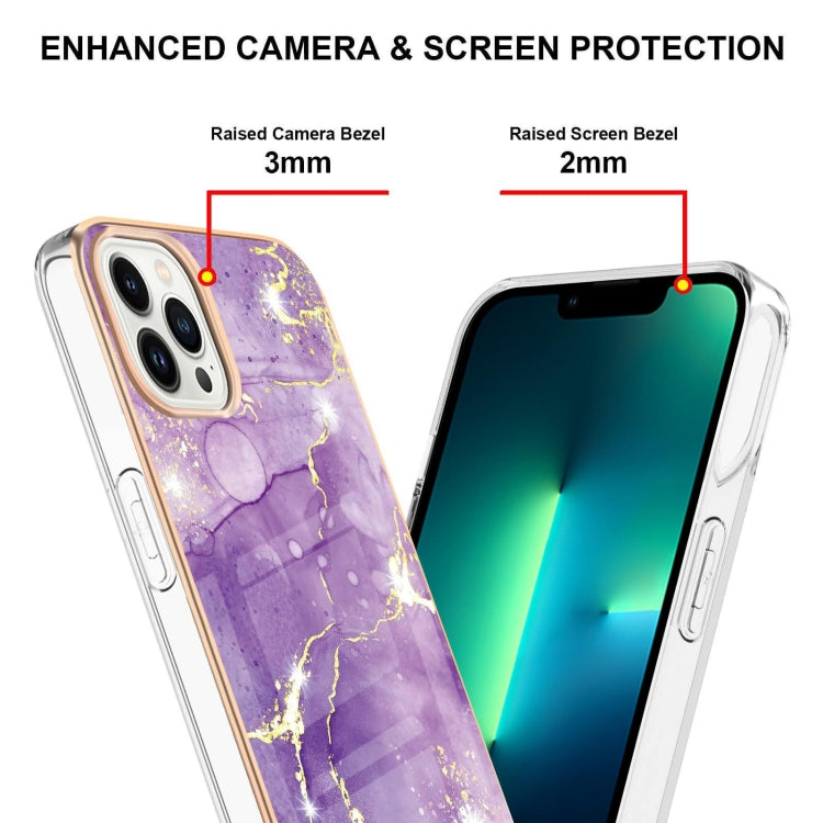 Electroplating Marble Pattern Dual-side IMD TPU Shockproof Phone Case For iPhone 15 Pro Max(Purple 002) - HoMEdemic™ 