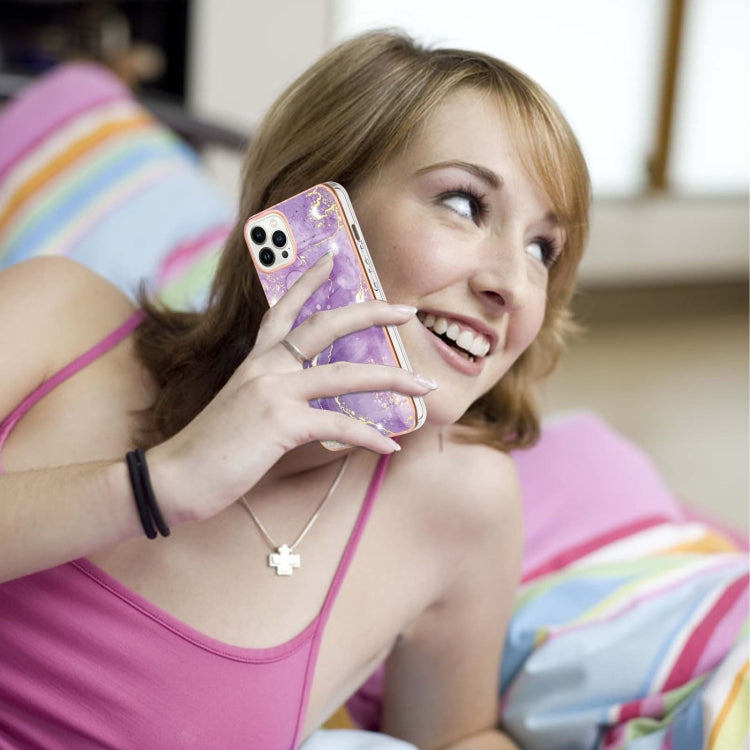 Electroplating Marble Pattern Dual-side IMD TPU Shockproof Phone Case For iPhone 15 Pro Max(Purple 002) - HoMEdemic™ 