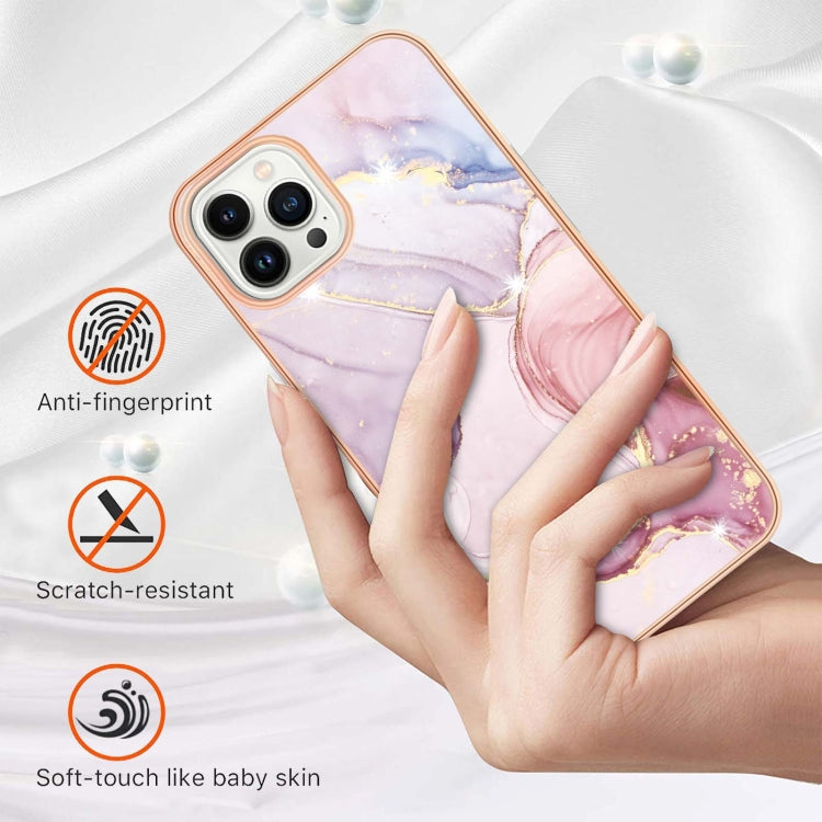 Electroplating Marble Pattern Dual-side IMD TPU Shockproof Phone Case For iPhone 15 Pro Max(Rose Gold 005) - HoMEdemic™ 