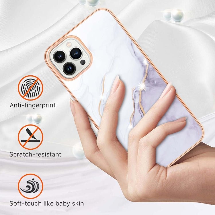 Electroplating Marble Pattern Dual-side IMD TPU Shockproof Phone Case For iPhone 15 Pro Max(White 006) - HoMEdemic™ 