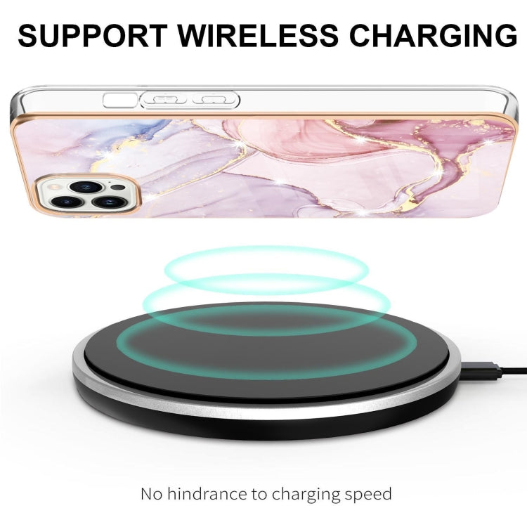 Electroplating Marble Pattern Dual-side IMD TPU Shockproof Phone Case For iPhone 15 Pro(Rose Gold 005) - HoMEdemic™ 