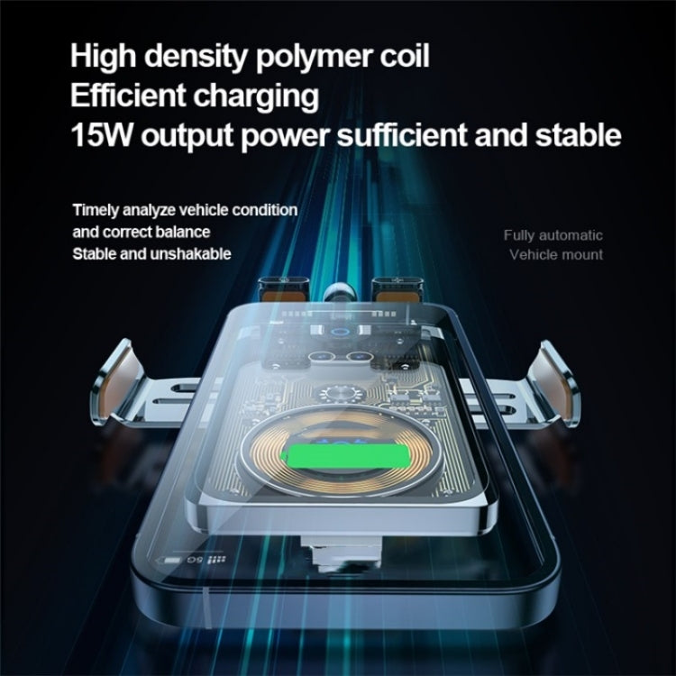 F18 With Infrared Sensor Phone Charging Aluminum Alloy Bracket Car Wireless Charger(Transparent Silver) - HoMEdemic™ 