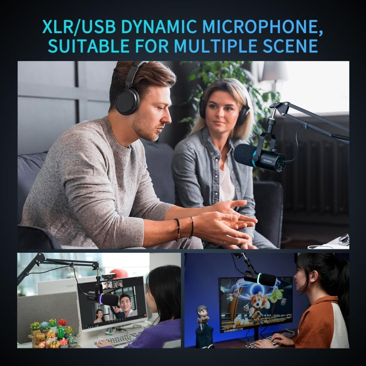 FEELWORLD PM1-XS XLR/USB Dynamic Microphone for Podcasting Recording Gaming Live Streaming (Black) - HoMEdemic™ 