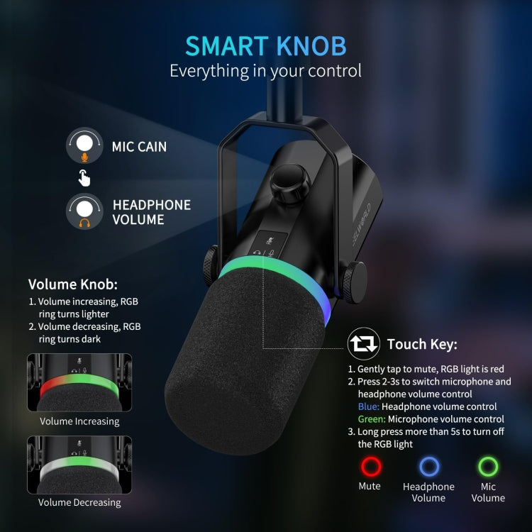 FEELWORLD PM1-XS XLR/USB Dynamic Microphone for Podcasting Recording Gaming Live Streaming (Black) - HoMEdemic™ 
