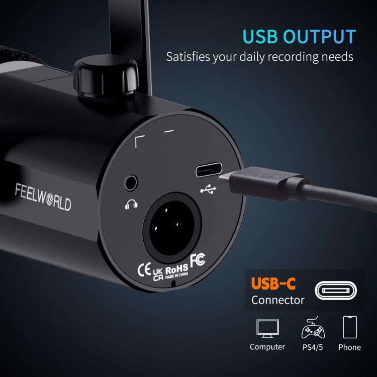 FEELWORLD PM1-XS XLR/USB Dynamic Microphone for Podcasting Recording Gaming Live Streaming (Black) - HoMEdemic™ 
