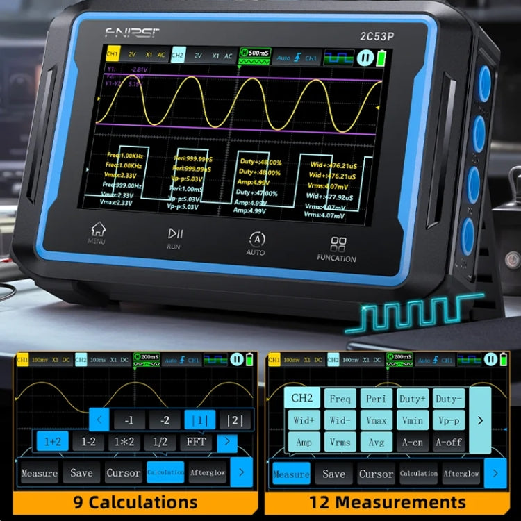 FNIRSI 2C53P Dual Channel Flat Panel Digital Oscilloscope Multimeter Signal Generator 3 In 1(Black) - HoMEdemic™ 