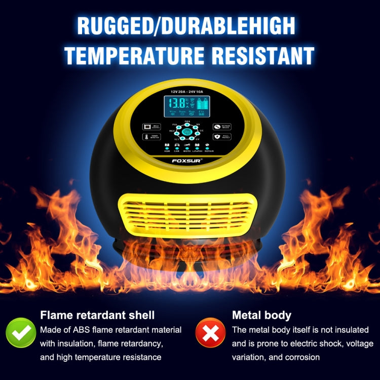 FOXSUR 20A 12V 24V Car / Motorcycle Smart Battery Charger, Plug Type:EU Plug(Yellow) - HoMEdemic™ 