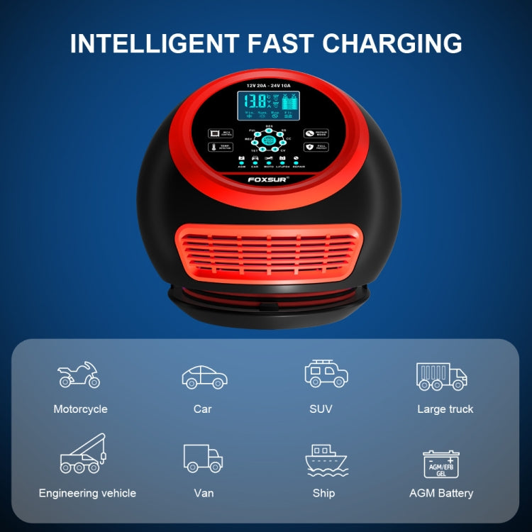 FOXSUR 20A 12V 24V Car / Motorcycle Smart Battery Charger, Plug Type:UK Plug(Red) - HoMEdemic™ 