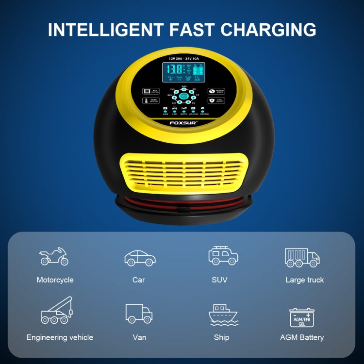 FOXSUR 20A 12V 24V Car / Motorcycle Smart Battery Charger, Plug Type:UK Plug(Yellow) - HoMEdemic™ 